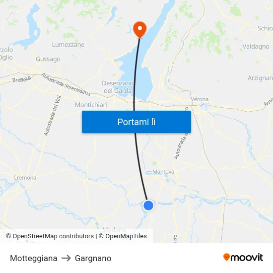 Motteggiana to Gargnano map