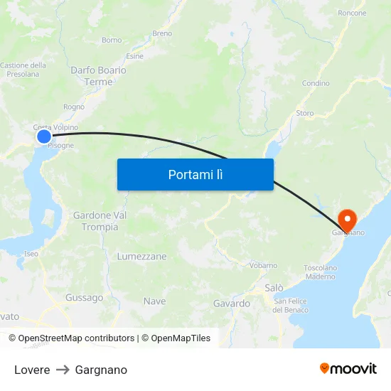 Lovere to Gargnano map