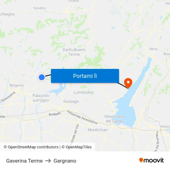 Gaverina Terme to Gargnano map