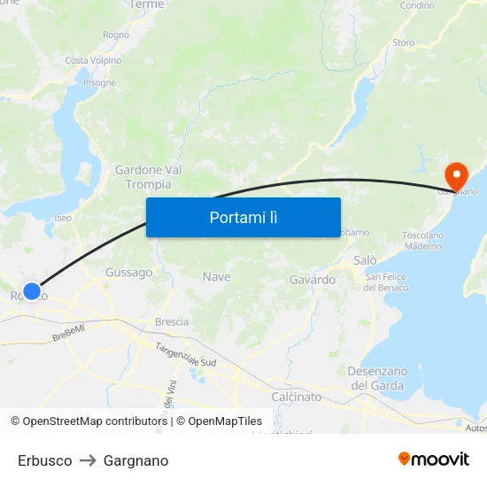 Erbusco to Gargnano map