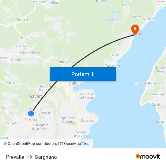 Prevalle to Gargnano map