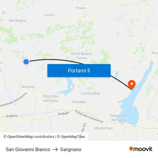 San Giovanni Bianco to Gargnano map