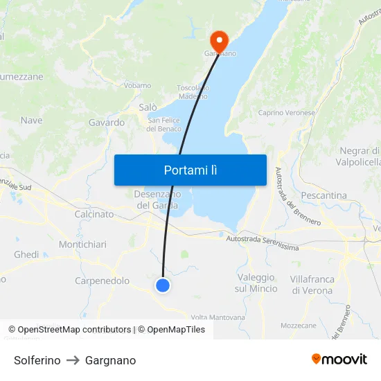 Solferino to Gargnano map