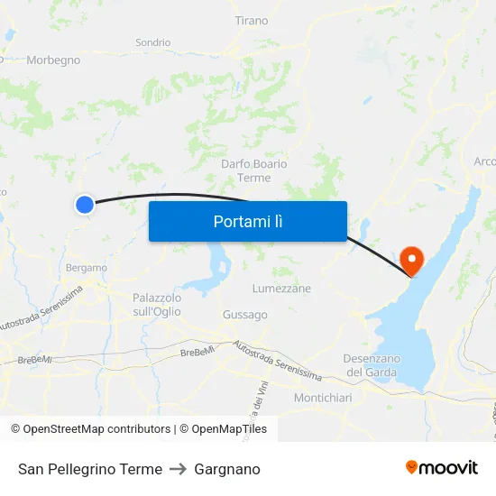 San Pellegrino Terme to Gargnano map