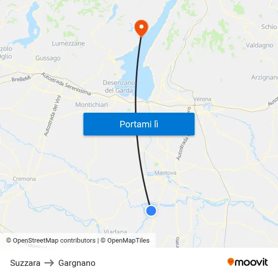 Suzzara to Gargnano map