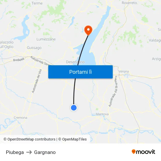 Piubega to Gargnano map