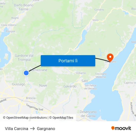 Villa Carcina to Gargnano map