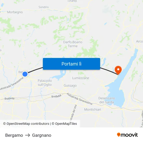 Bergamo to Gargnano map