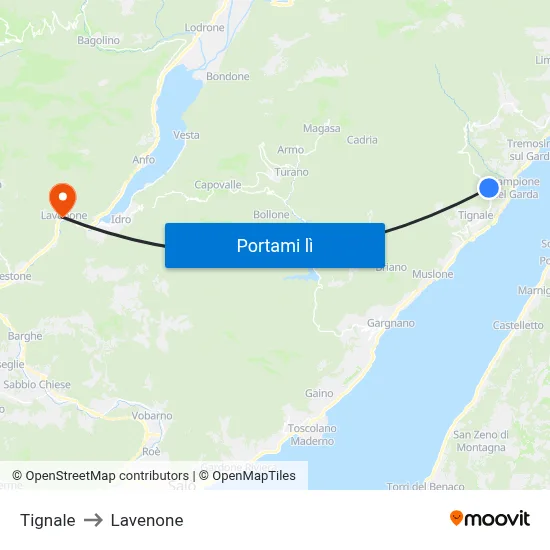 Tignale to Lavenone map