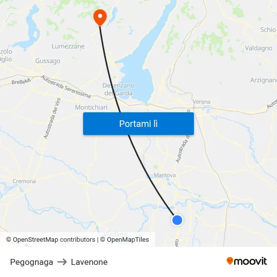 Pegognaga to Lavenone map