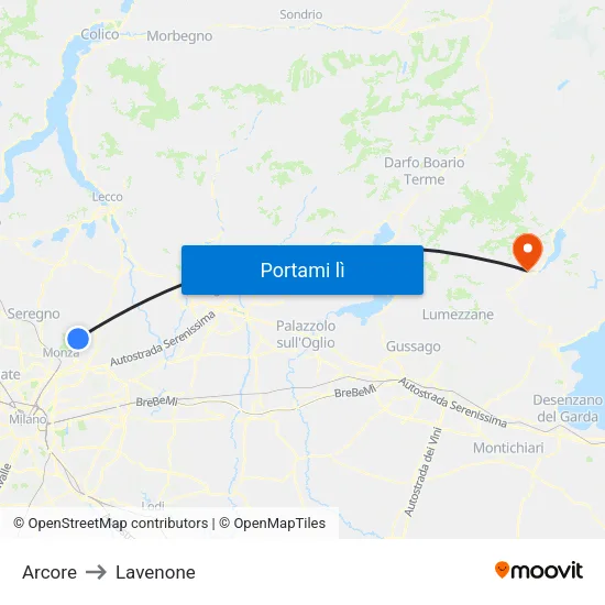 Arcore to Lavenone map