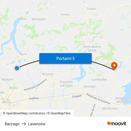 Barzago to Lavenone map