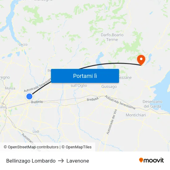 Bellinzago Lombardo to Lavenone map
