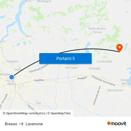 Bresso to Lavenone map