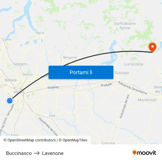 Buccinasco to Lavenone map