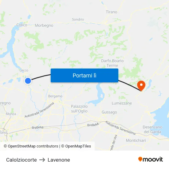 Calolziocorte to Lavenone map