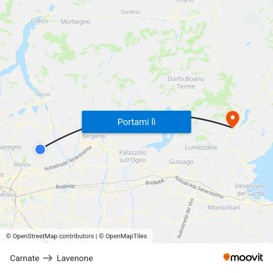 Carnate to Lavenone map