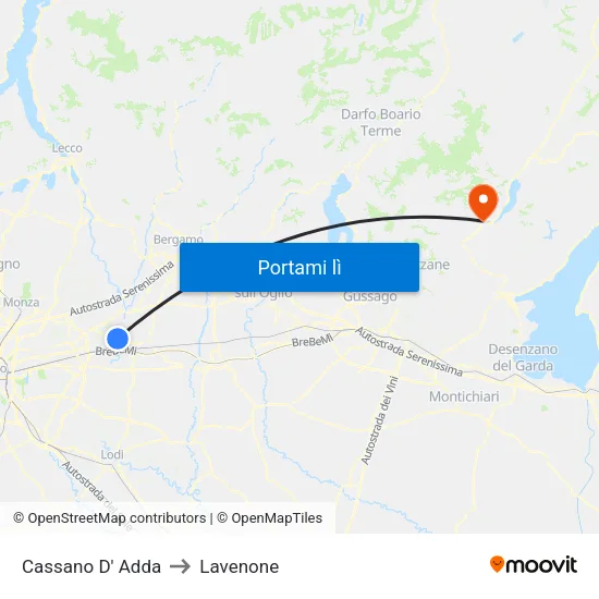 Cassano D' Adda to Lavenone map