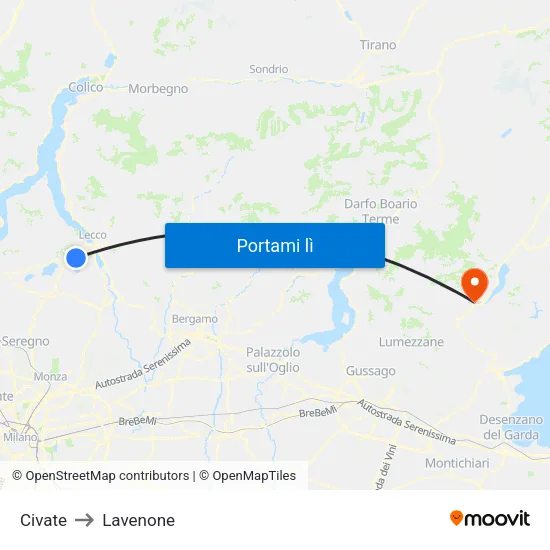 Civate to Lavenone map