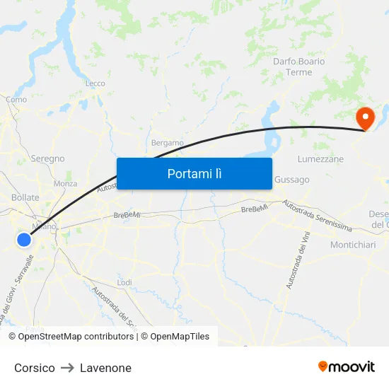 Corsico to Lavenone map
