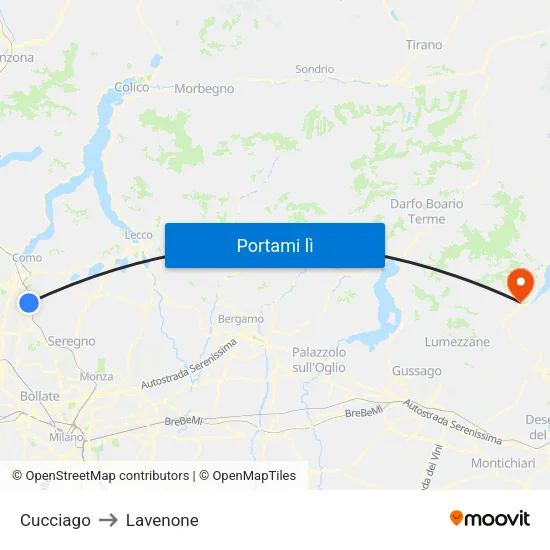 Cucciago to Lavenone map