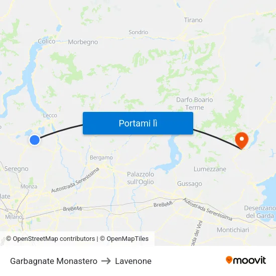Garbagnate Monastero to Lavenone map