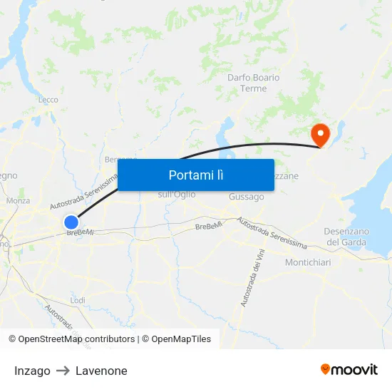 Inzago to Lavenone map