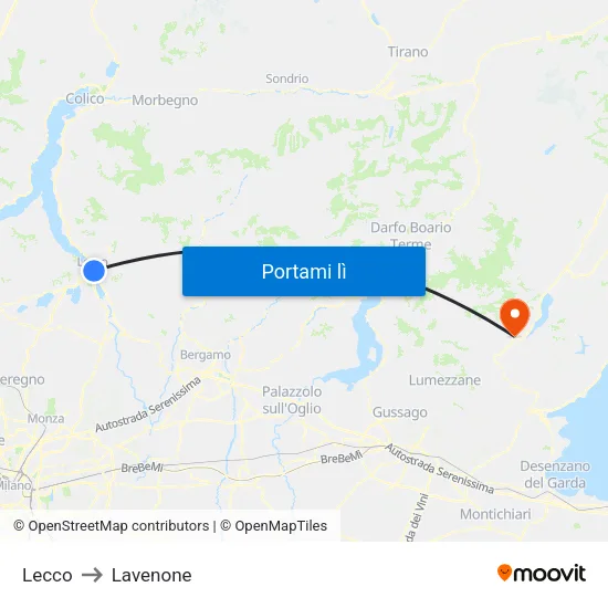 Lecco to Lavenone map