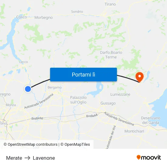 Merate to Lavenone map