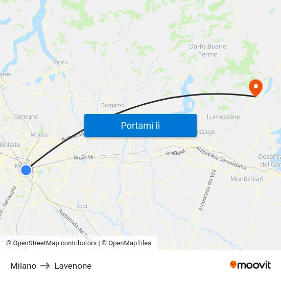Milano to Lavenone map