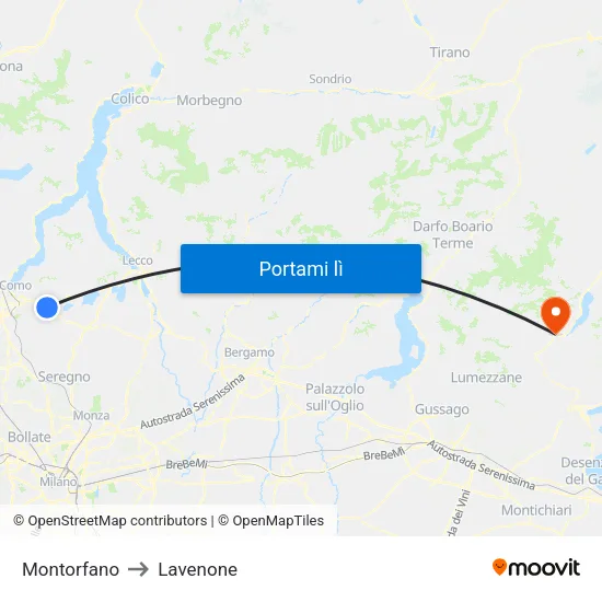 Montorfano to Lavenone map