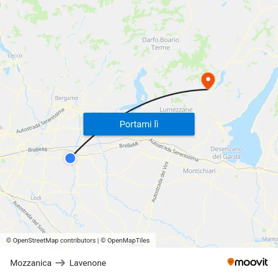 Mozzanica to Lavenone map