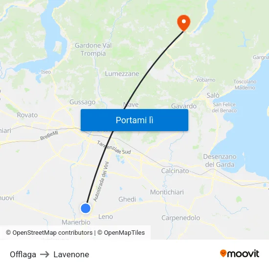 Offlaga to Lavenone map