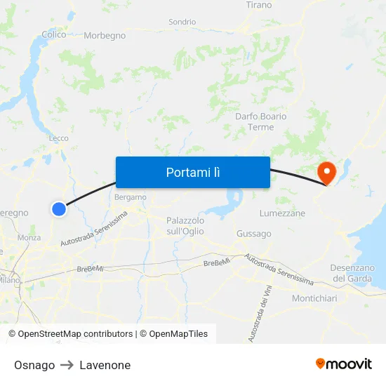 Osnago to Lavenone map