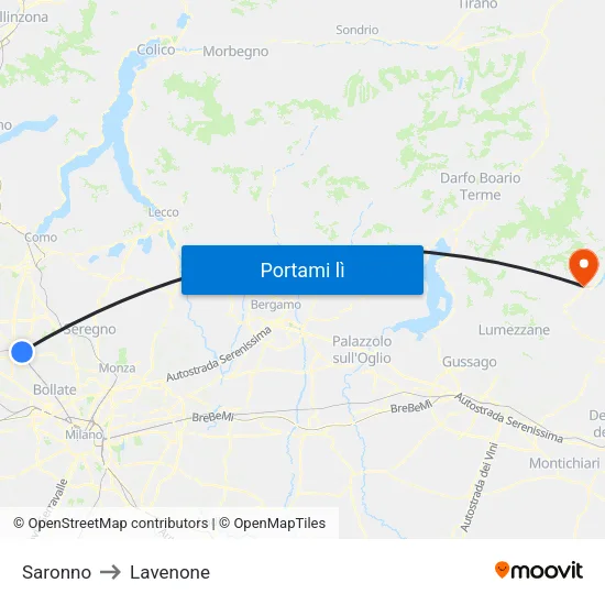 Saronno to Lavenone map
