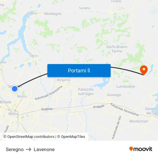 Seregno to Lavenone map