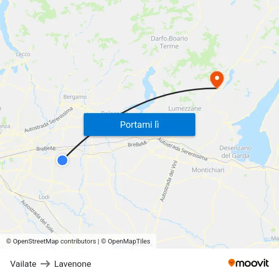 Vailate to Lavenone map