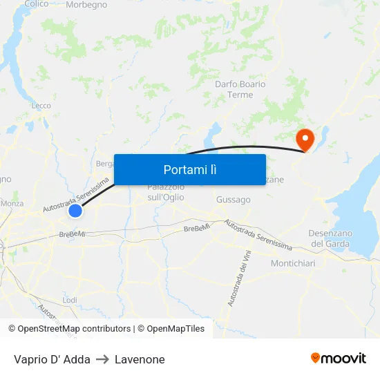 Vaprio D' Adda to Lavenone map
