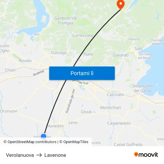 Verolanuova to Lavenone map