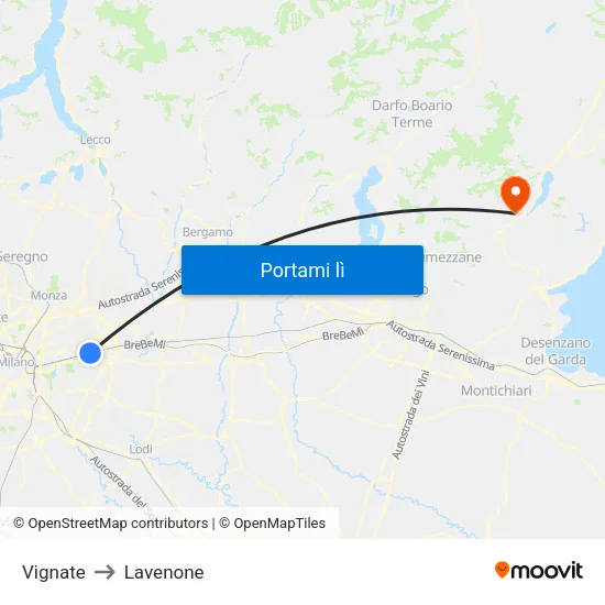 Vignate to Lavenone map