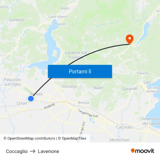 Coccaglio to Lavenone map