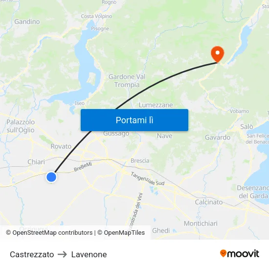 Castrezzato to Lavenone map
