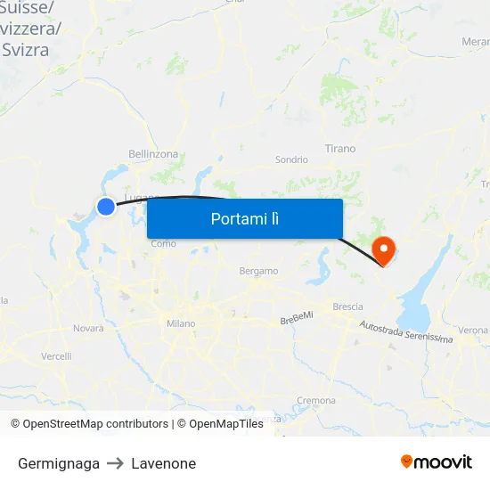 Germignaga to Lavenone map