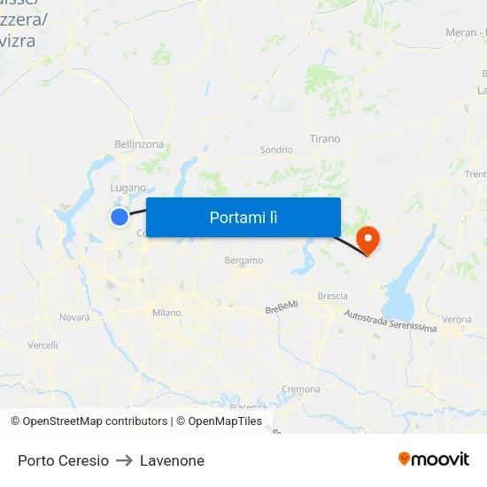 Porto Ceresio to Lavenone map