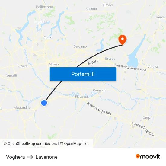 Voghera to Lavenone map