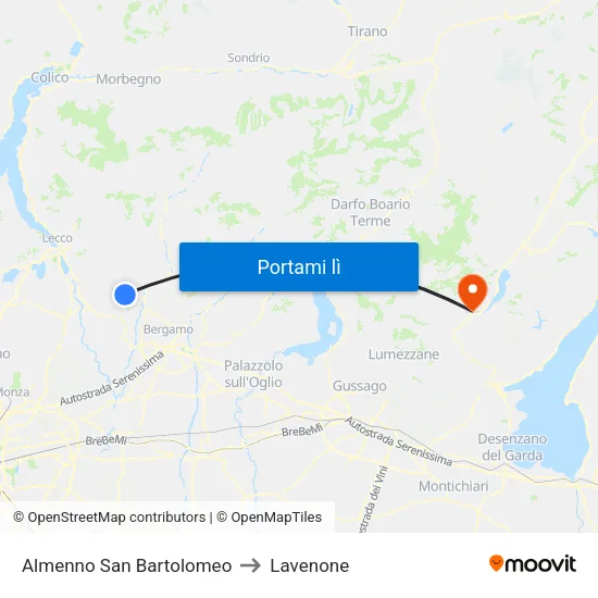 Almenno San Bartolomeo to Lavenone map