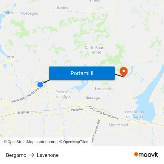 Bergamo to Lavenone map