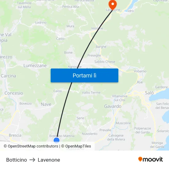 Botticino to Lavenone map