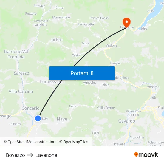 Bovezzo to Lavenone map