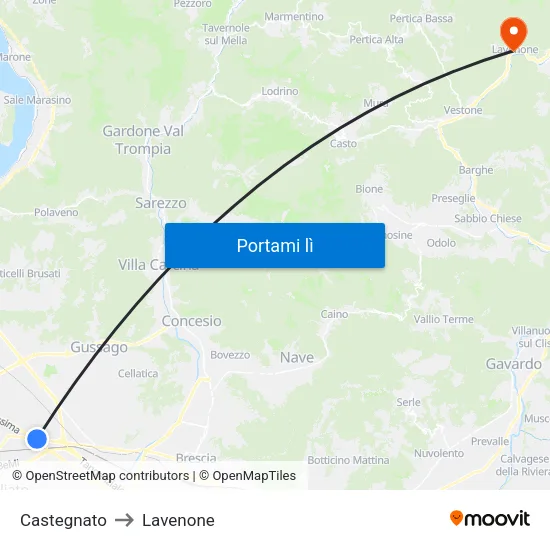 Castegnato to Lavenone map